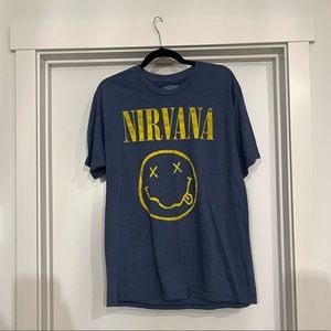 Nirvana Oversized Smiley Band T Shirt in Blue